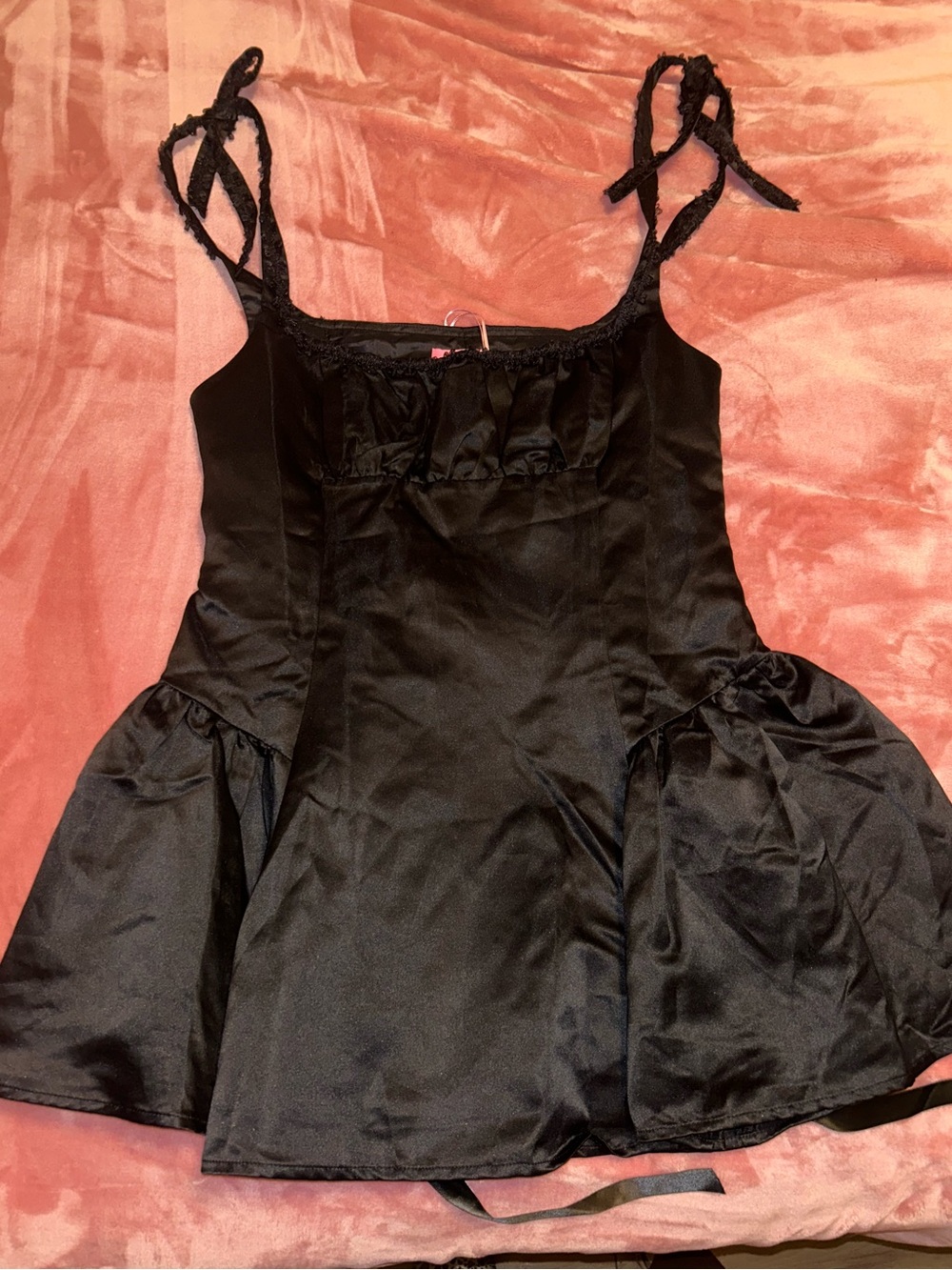Sugar Thrillz Black Satin Tie-Strap Slip Dress